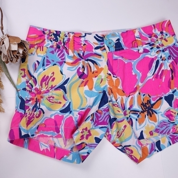Lilly Pulitzer The Callahan Pink Yellow White Floral Cotton Shorts Size 0 - Picture 11 of 11